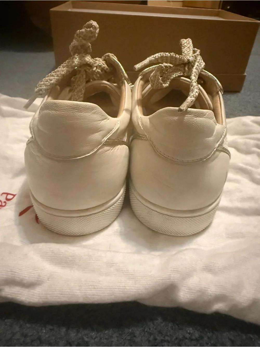 Christian Louboutin Gold Studded Ivory Leather & Mesh Women's Sneakers